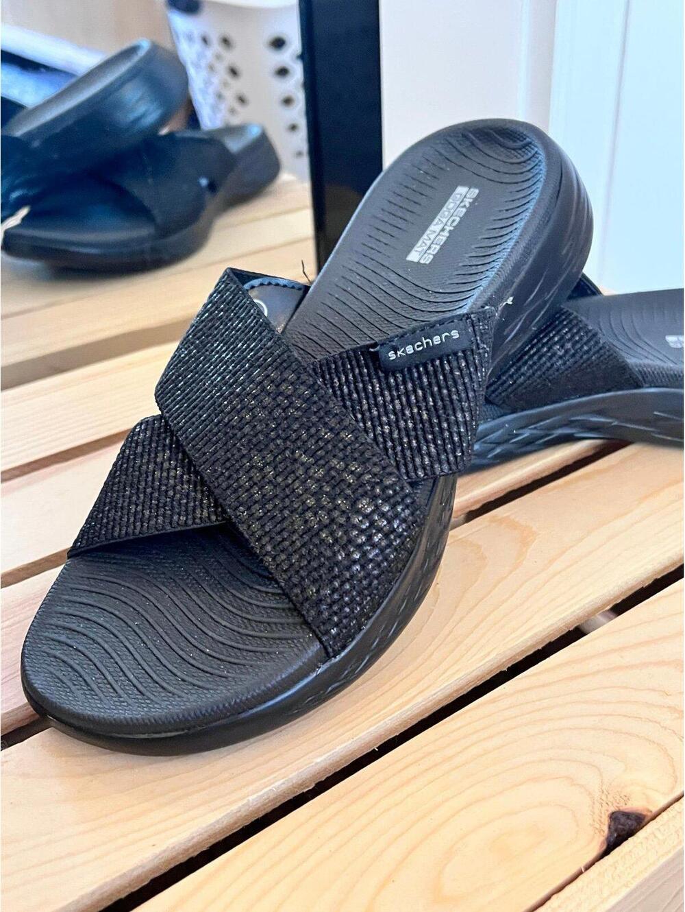 Skechers Women's Black Crisscross Slide Sandals